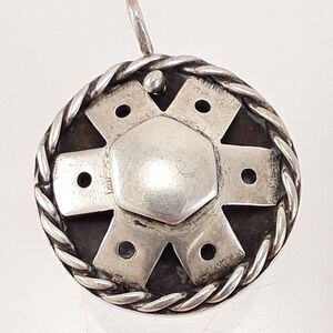 Unique Sterling Silver Pendant 14 g, Handmade Disc Wheel Round Abstract, vintage